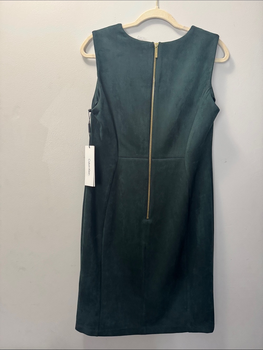 Calvin Klein NWT Emerald Green Velour Sheath Dress Size 12 - Picture 2 of 3